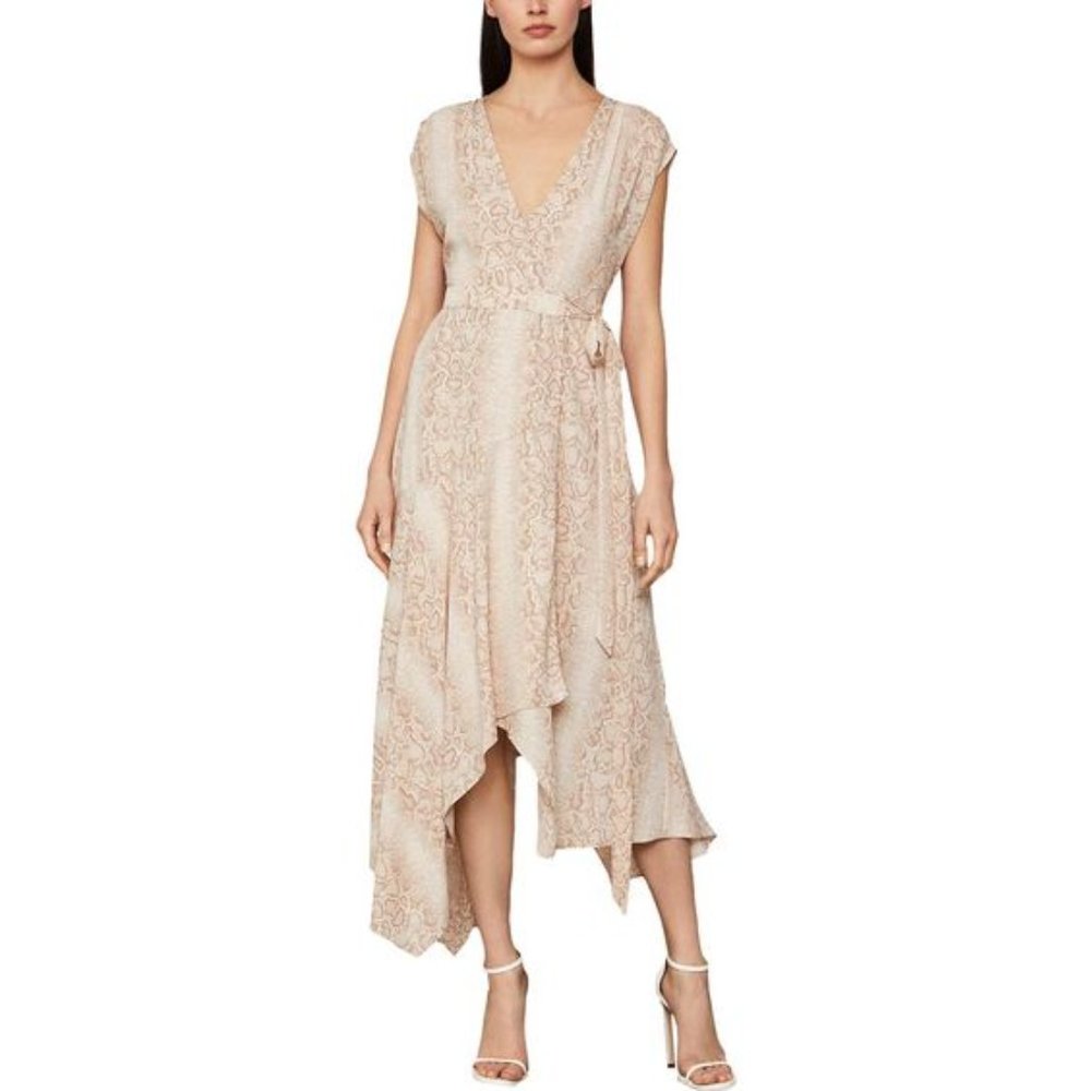 NWT BCBG Max Azria Pink Snakeskin Print Wrap Dress XXS Handkerchief Hem
